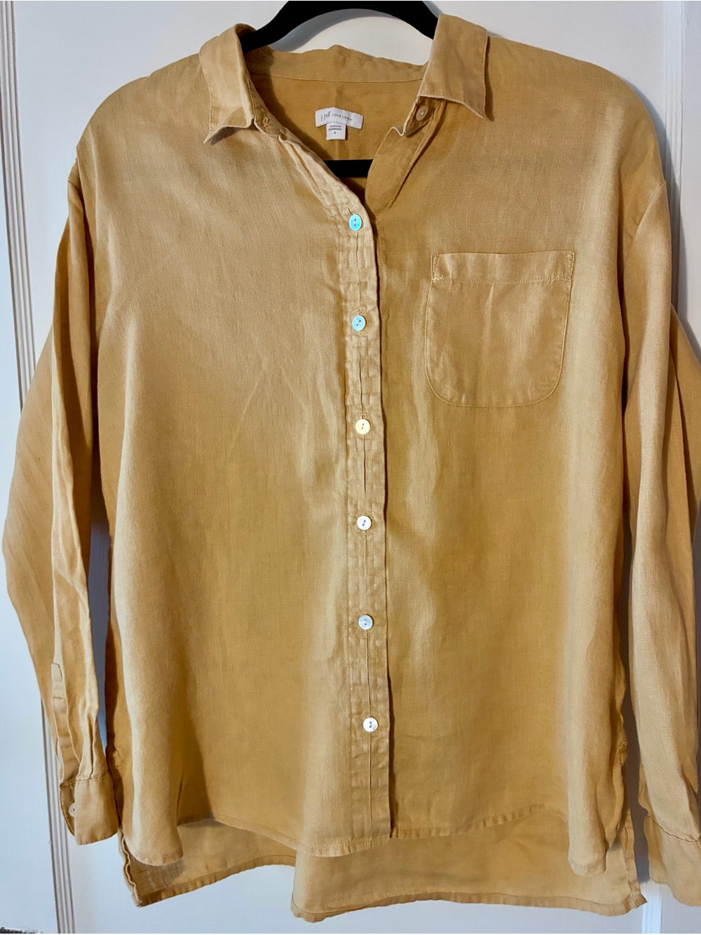 J. Jill Mustard Yellow 100% Linen Button Down Long Sleeve Shirt Small